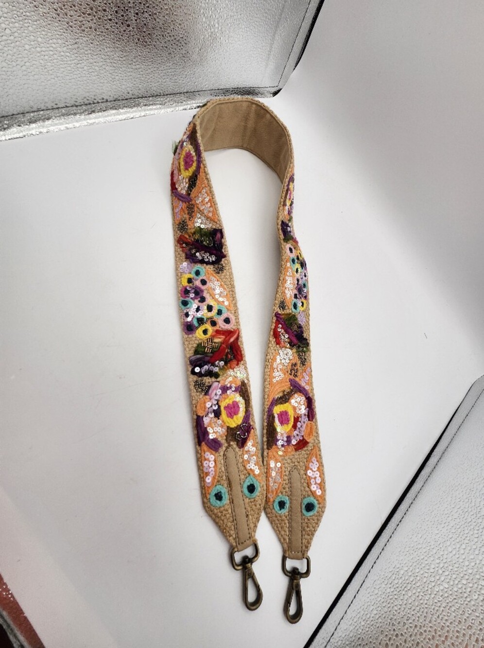Anthropologie Multicolor Embroidered Sequin Hobo Strap - Peach Base - Picture 5 of 5